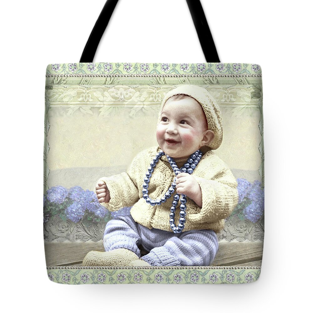  Tote Bag featuring the photograph Baby Wears Beads by Adele Aron Greenspun