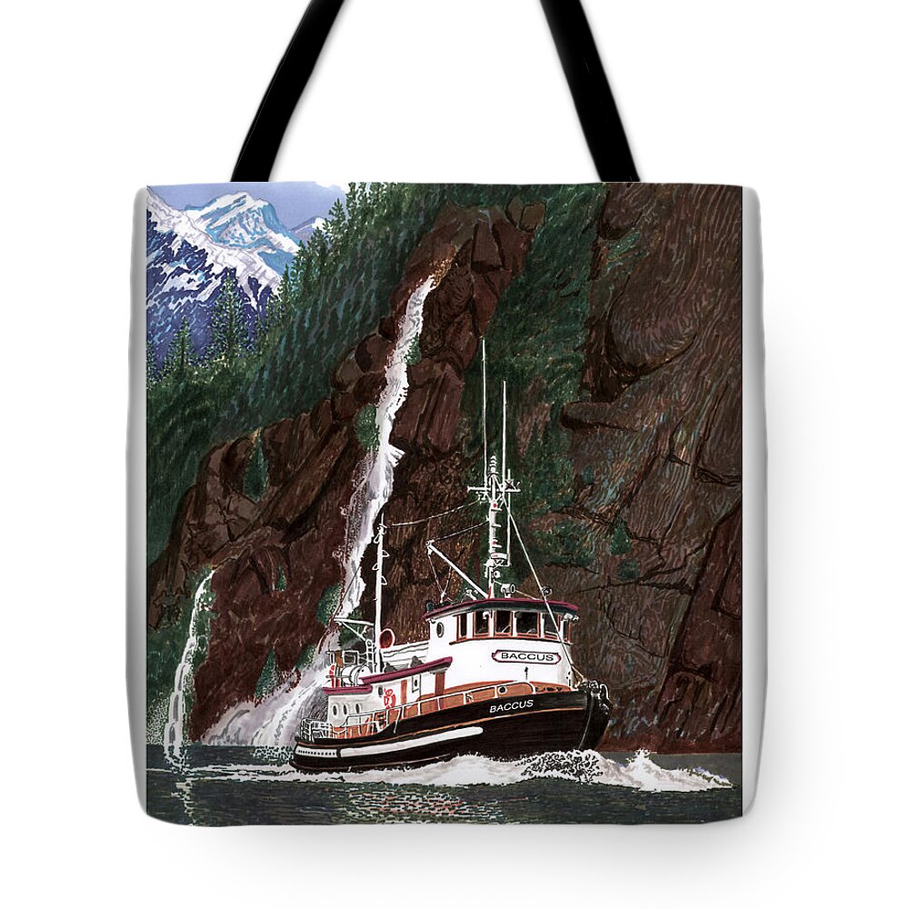 A 60 Foot Tugboat Converted To A Bunk & Breakfast Tote Bag featuring the painting BACCUS Yacht Tug by Jack Pumphrey