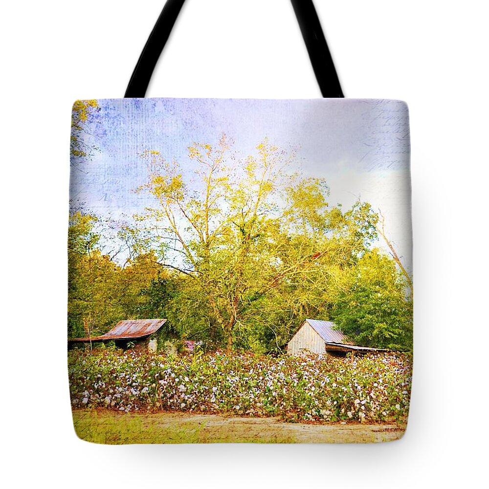 Landscapes Tote Bag featuring the photograph Back Forty Cotton Field by Jan Amiss Photography