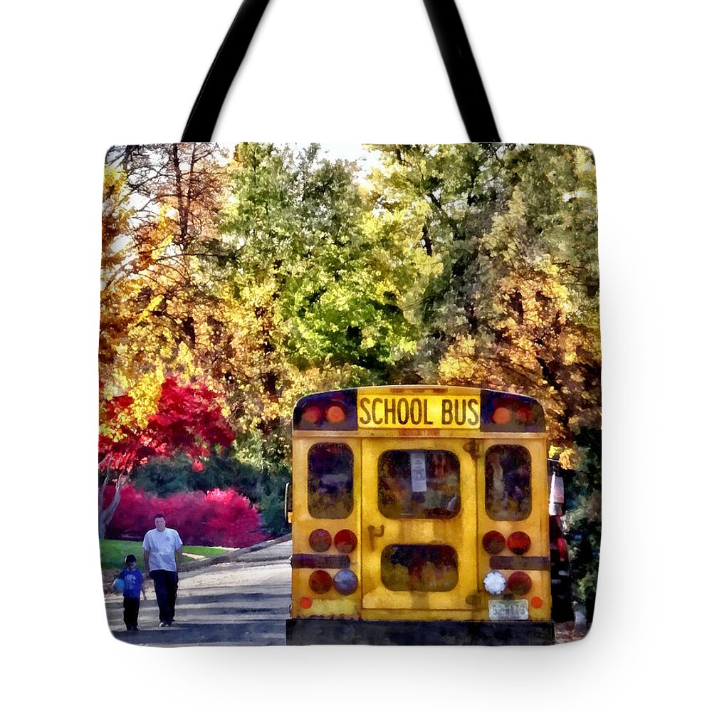 Bus Tote Bag featuring the photograph Back of School Bus by Susan Savad