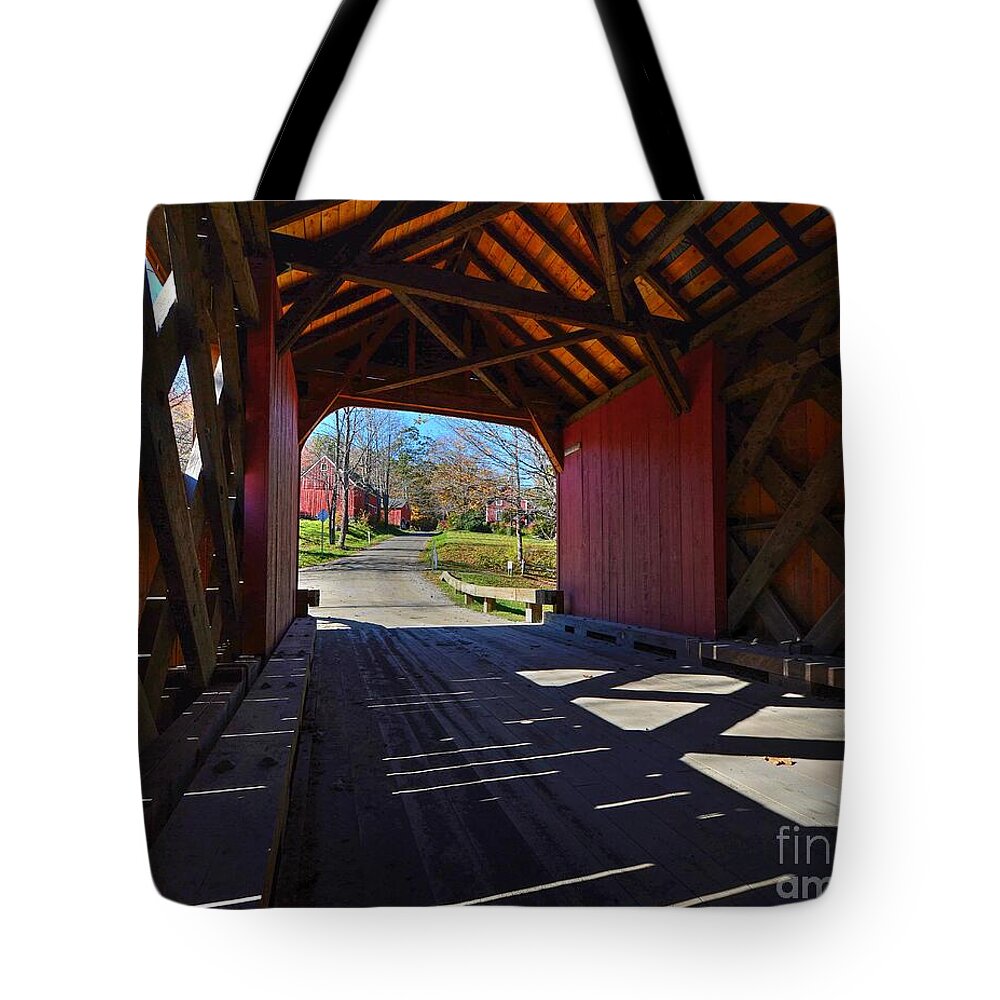 Vermont Tote Bag featuring the photograph Back Roads of Vermont Through a Covered Bridge by Steve Brown