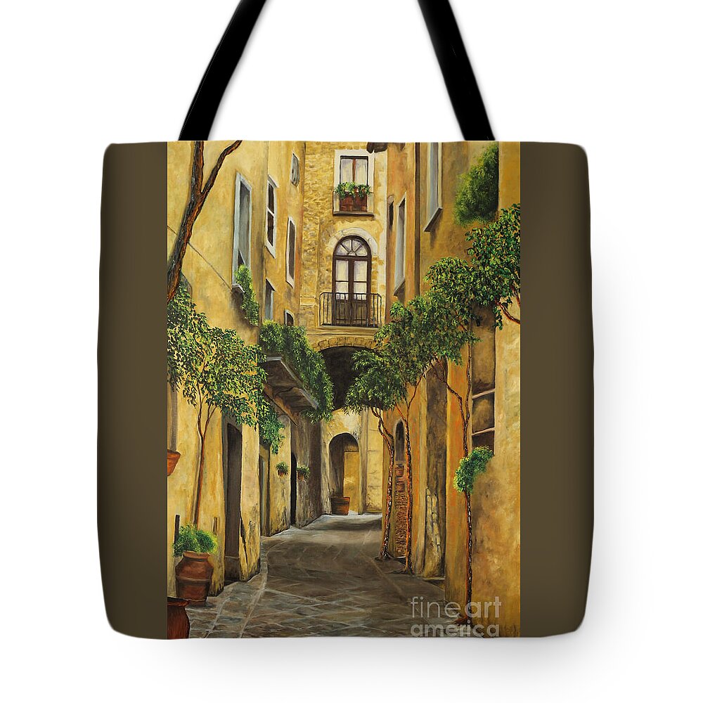 Italy Paintings Tote Bag featuring the painting Back Street in Italy by Charlotte Blanchard