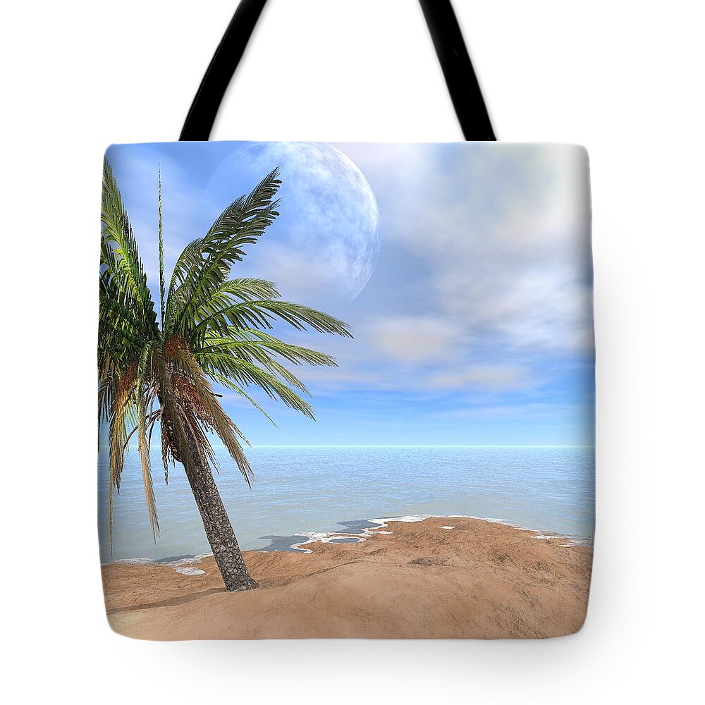 Moon Tote Bag featuring the digital art Back To The Island Moon by Louis Ferreira