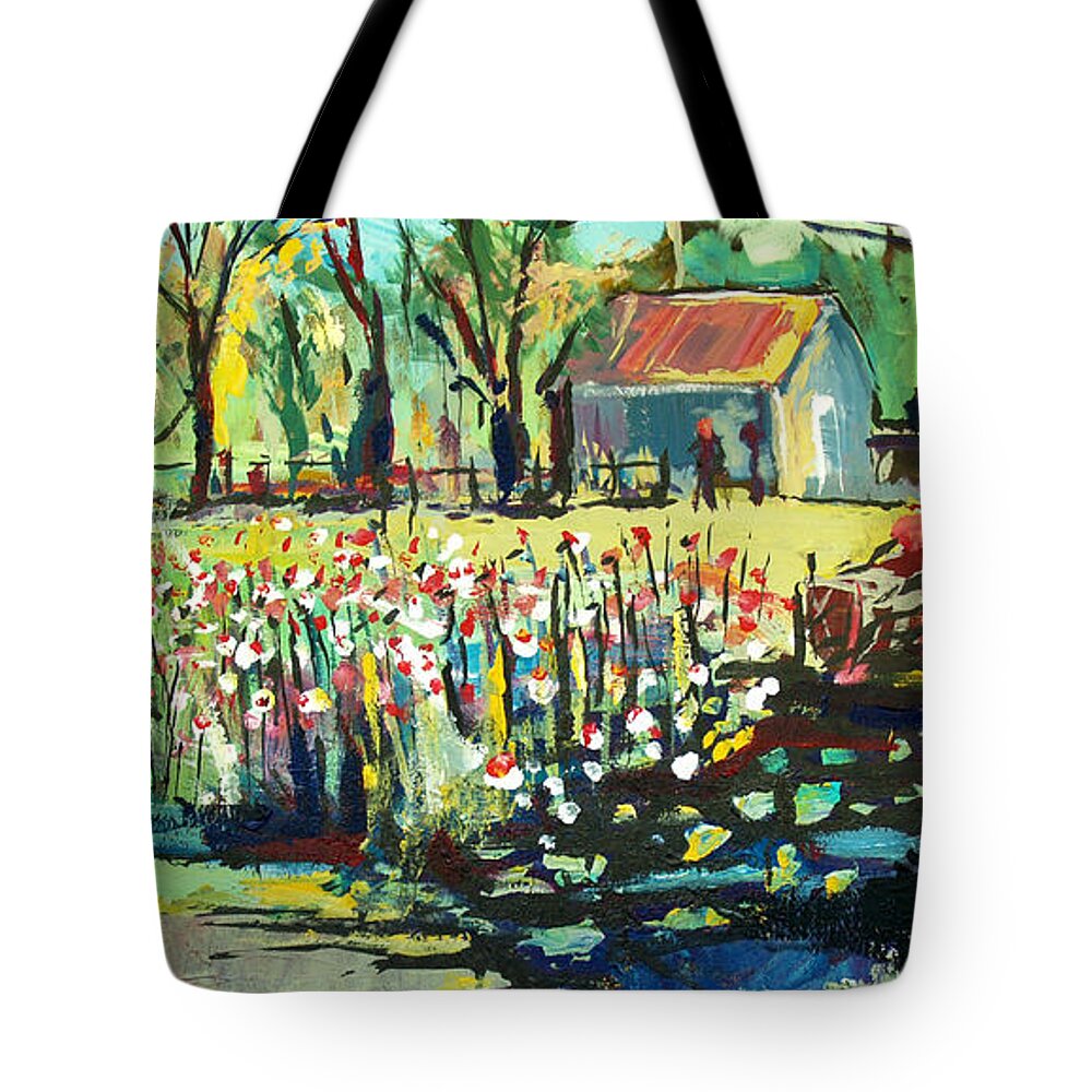  Tote Bag featuring the painting Backyard Poppies by John Gholson