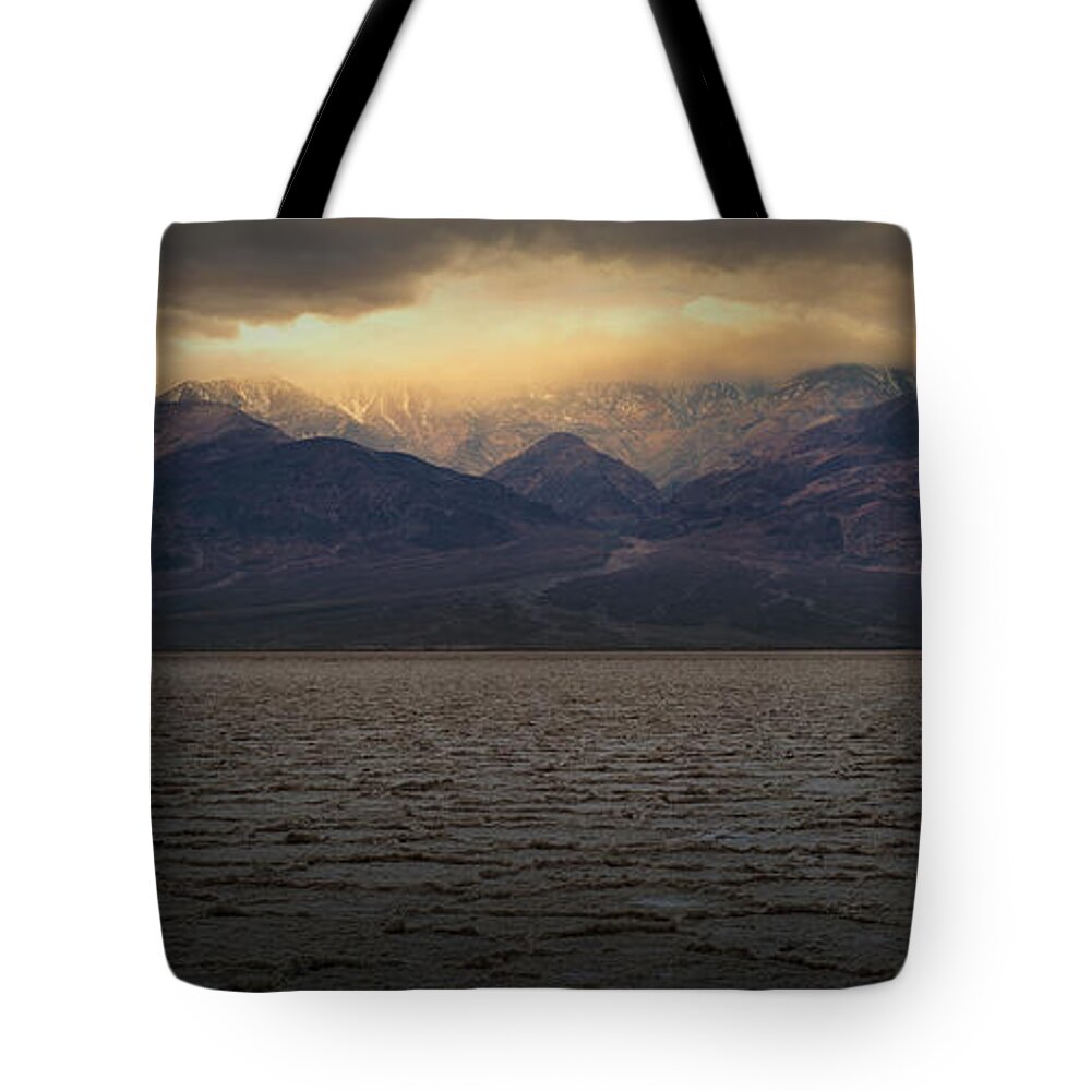 Badwater Tote Bag featuring the photograph Badwater Basin Sunrise Panoramic by Moshe Levis