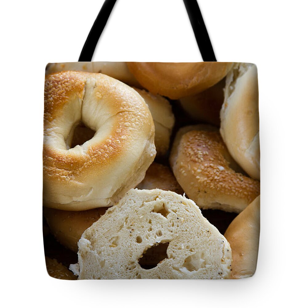 Food Tote Bag featuring the photograph Bagels 1 by Michael Fryd