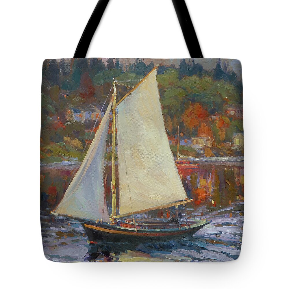 Sailboat Tote Bag featuring the painting Bainbridge Island Sail by Steve Henderson