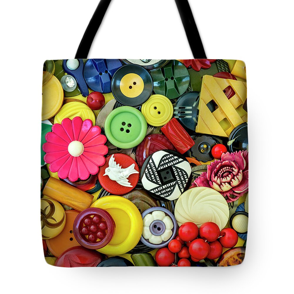 Jigsaw Puzzle Tote Bag featuring the photograph Bakelite Buttons by Carole Gordon