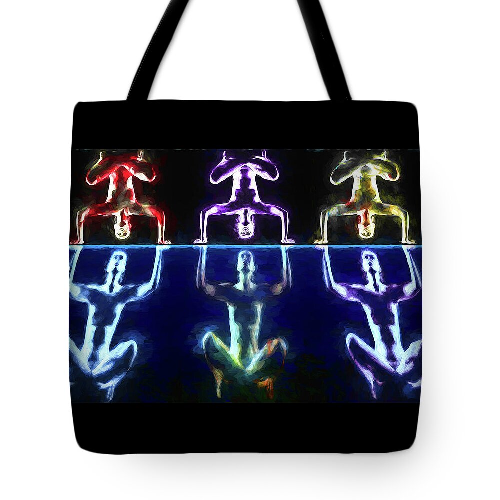 Yoga Tote Bag featuring the digital art Balanced Yoga by John Haldane