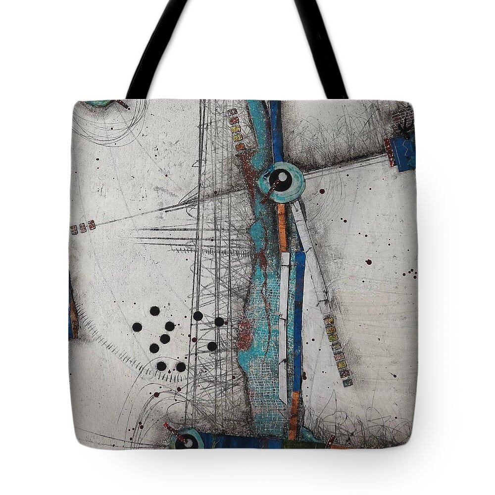 Collage Tote Bag featuring the mixed media Balancing Act by Laura Lein-Svencner