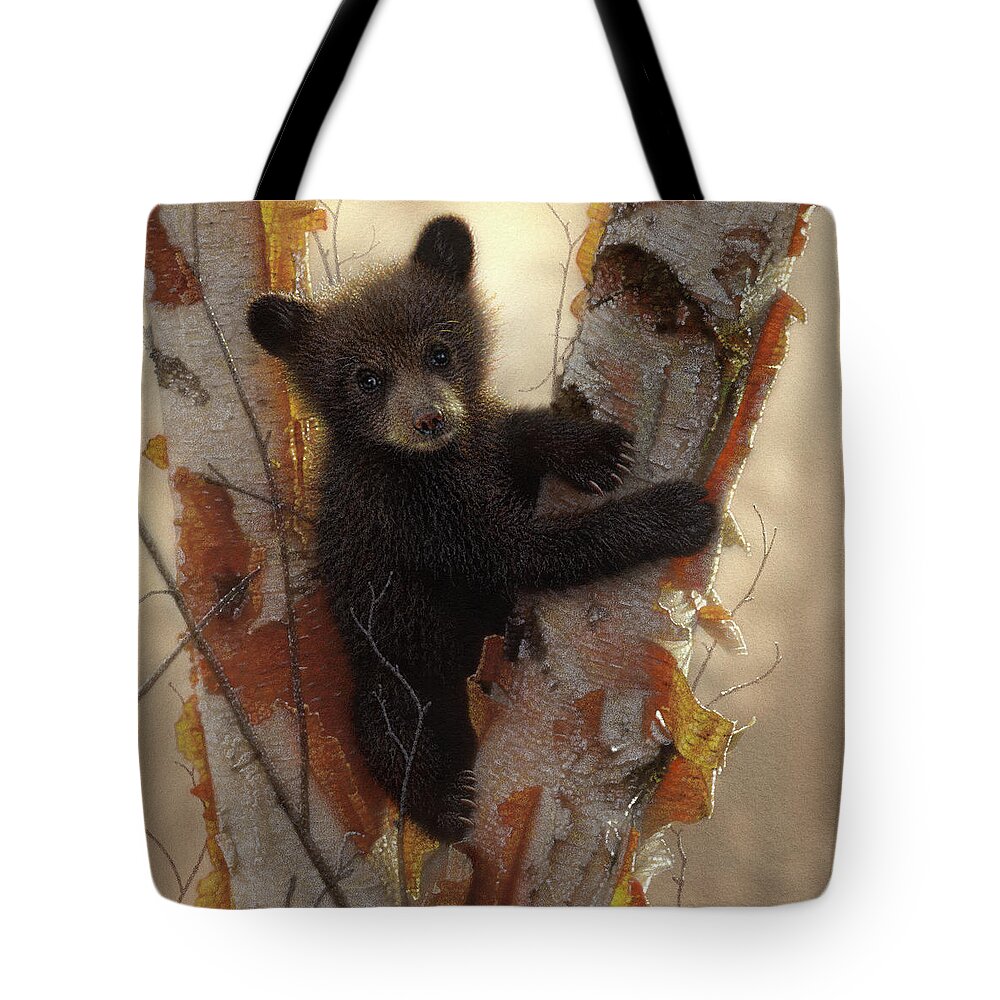 Bear Painting Tote Bag featuring the painting Black Bear Cub - Curious Cub by Collin Bogle