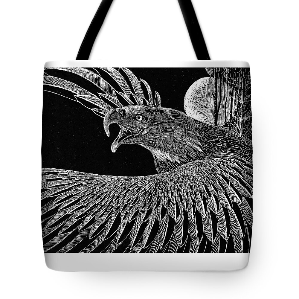 Kean's Art Tote Bag featuring the drawing Bald eagle by Kean Butterfield
