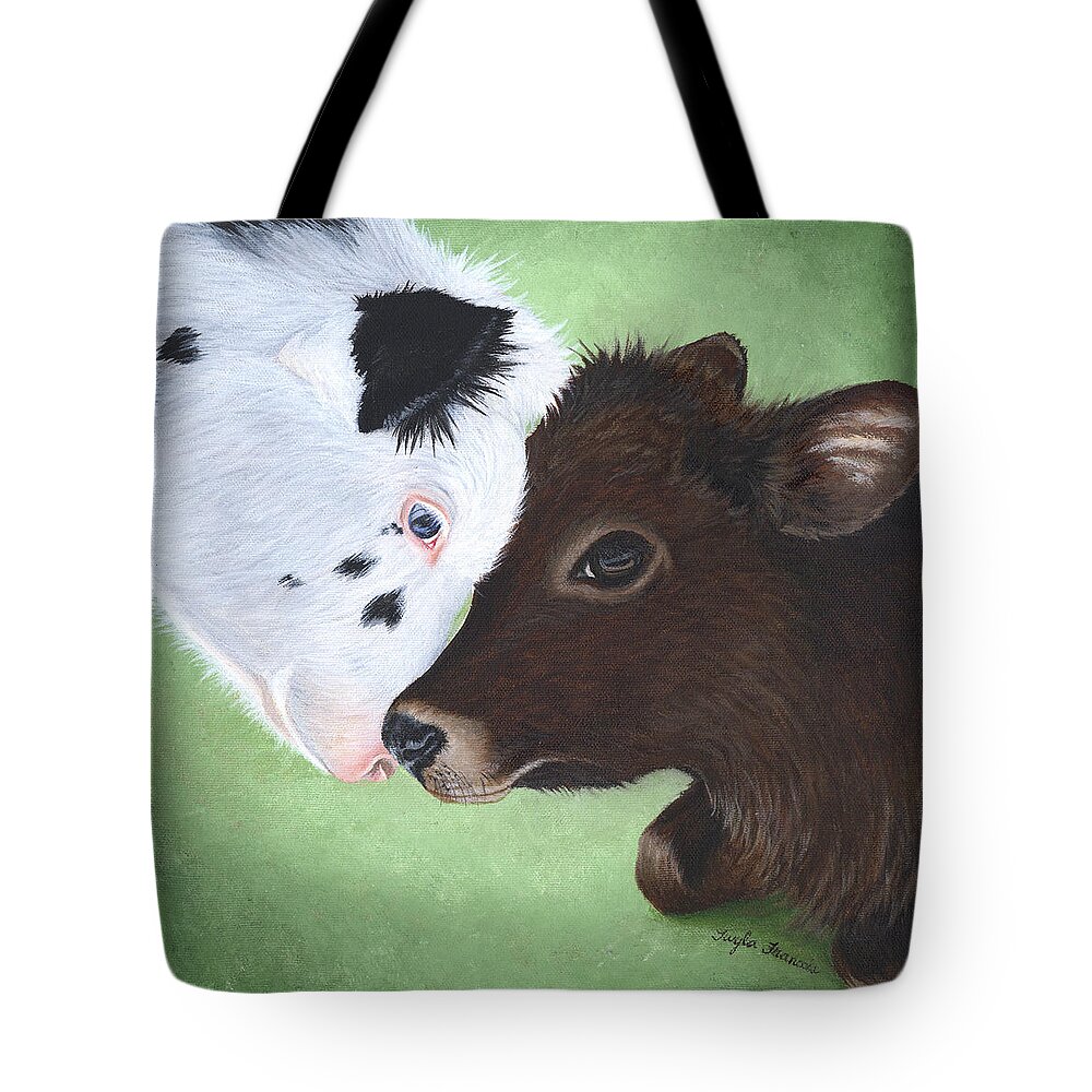 Calves Tote Bag featuring the painting Bali and Kai by Twyla Francois