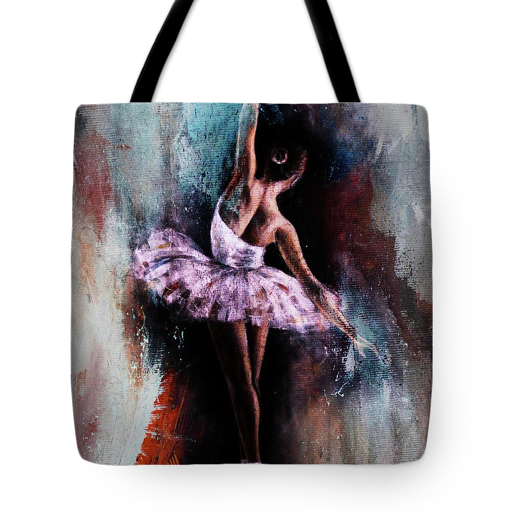 Ballerina Tote Bag featuring the painting Ballerina Dance art 10087 by Gull G