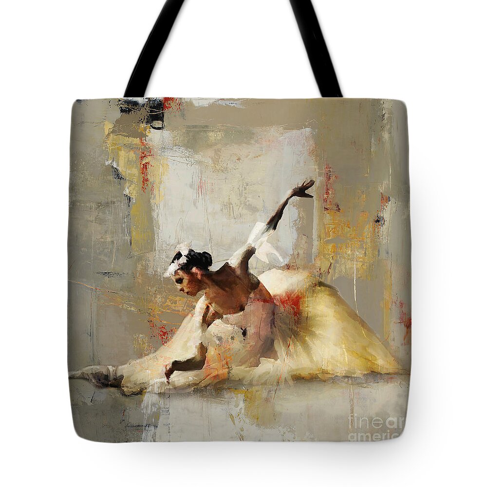 Ballerina Tote Bag featuring the painting Ballerina dance on the floor 01 by Gull G