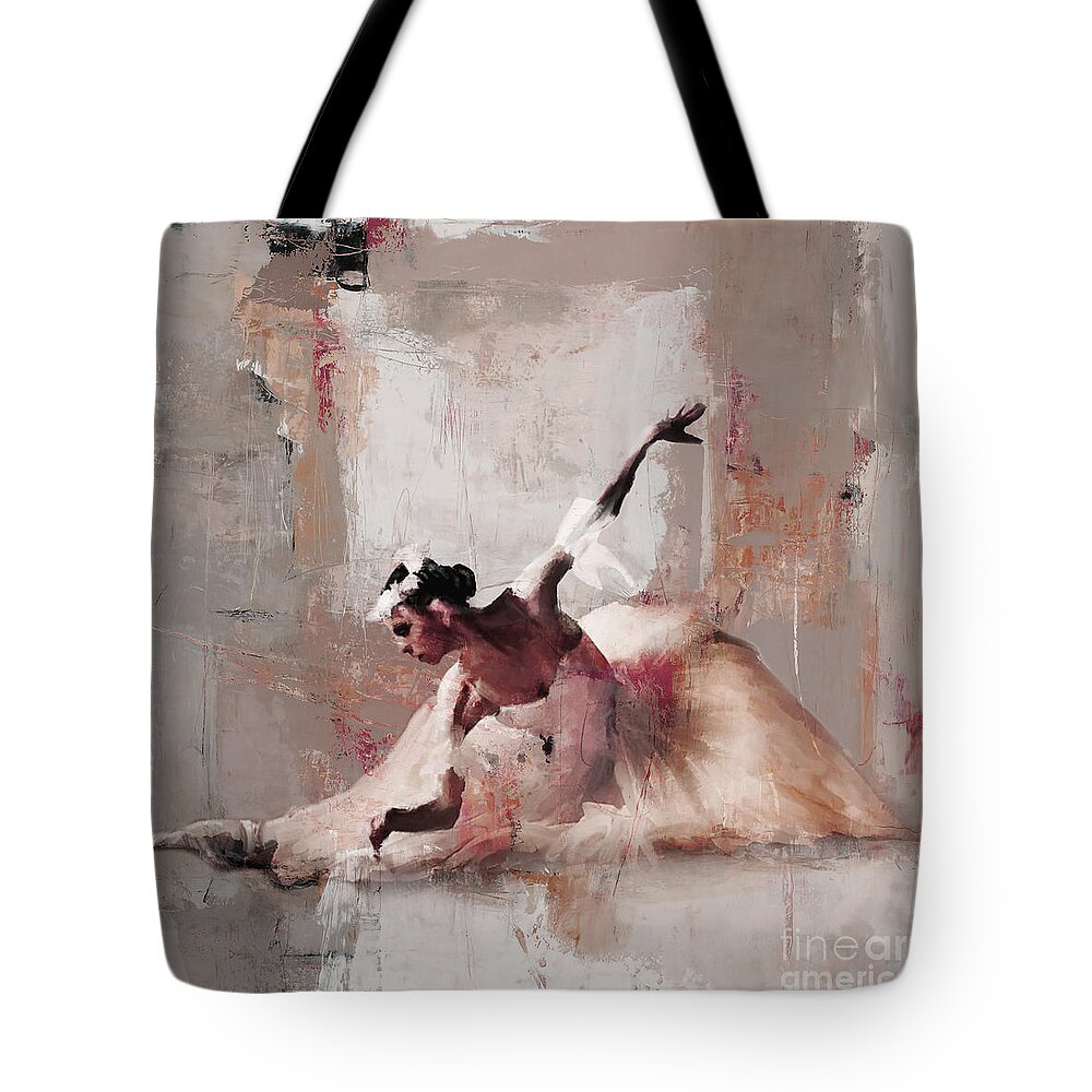Ballerina Tote Bag featuring the painting Ballerina dance on the floor 02 by Gull G