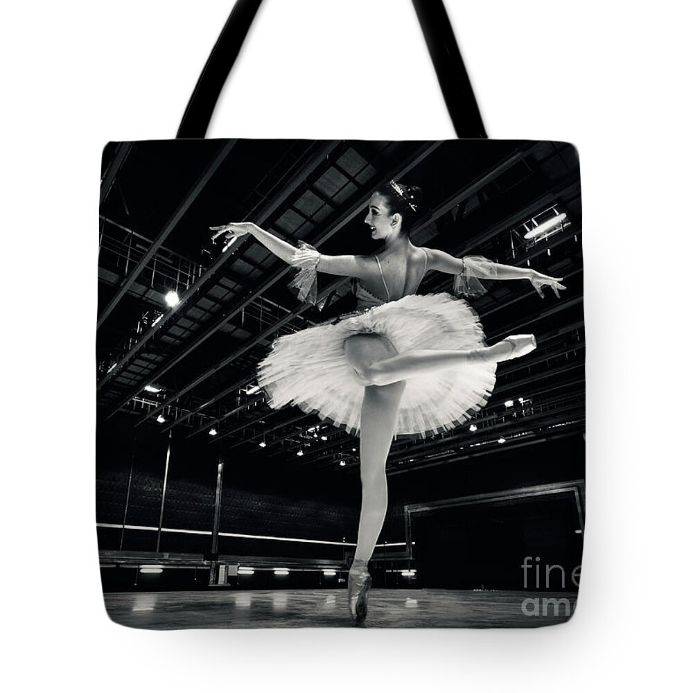 Ballet Tote Bag featuring the photograph Ballerina in the white tutu by Dimitar Hristov
