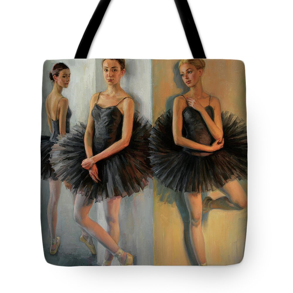Ballet Tote Bag featuring the painting Ballerinas in Black Tutu by Serguei Zlenko