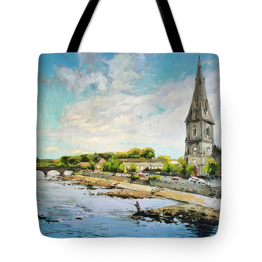 Ballina County Mayo Ireland Paintings Tote Bag featuring the painting Ballina On The Moy 11 by Conor McGuire
