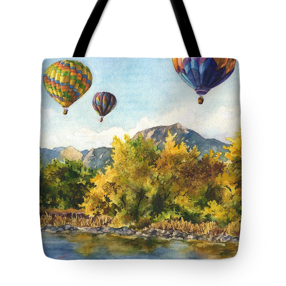Hot Air Balloons Painting Tote Bag featuring the painting Balloons at Twin Lakes by Anne Gifford