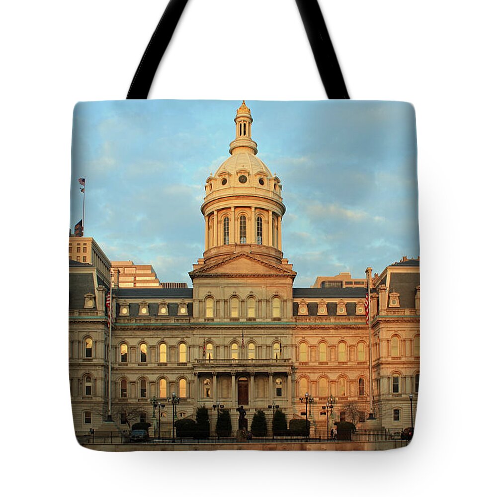 Baltimore Tote Bag featuring the photograph Baltimore City Hall by Ronald Reid