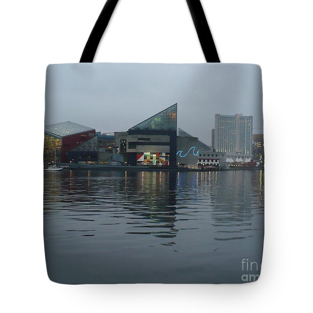 Baltimore Tote Bag featuring the photograph Baltimore Harbor Reflection by Carol Groenen