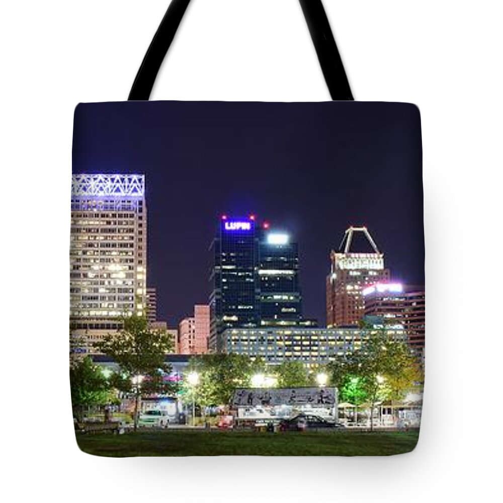 Baltimore Tote Bag featuring the photograph Baltimore Panorama in the Park by Frozen in Time Fine Art Photography