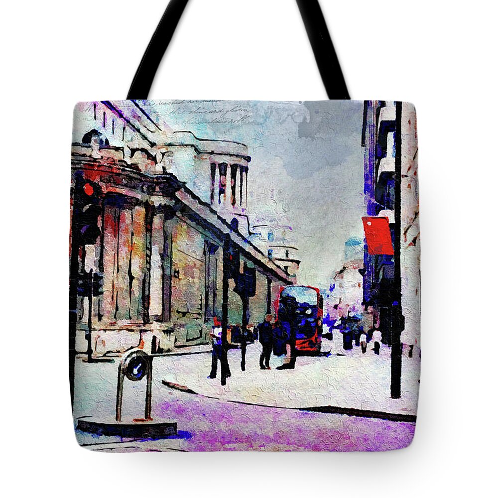 London Tote Bag featuring the digital art Bank by Nicky Jameson