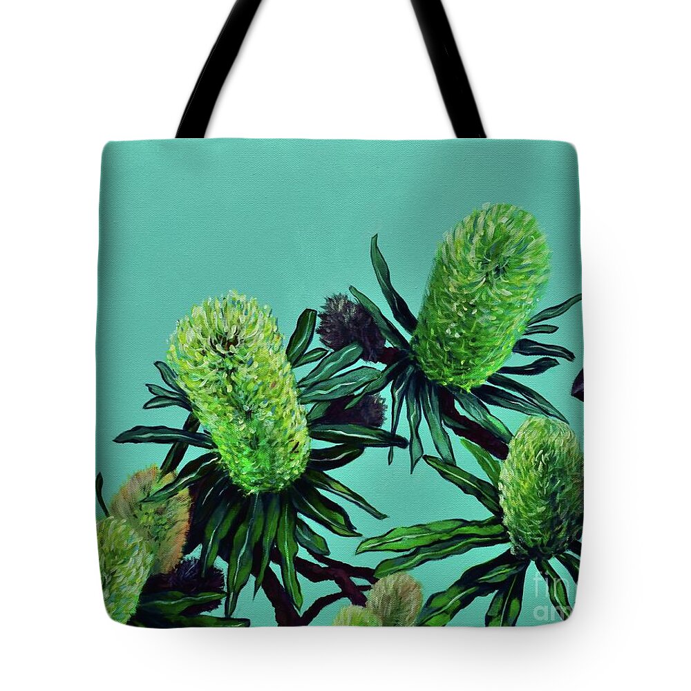 Banksia Tote Bag featuring the painting Banksias by Chris Hobel