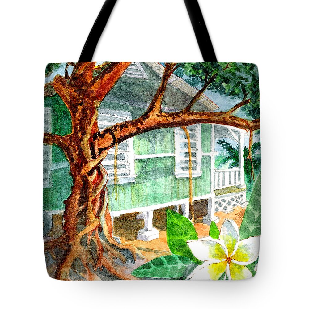 Banyan Tree Tote Bag featuring the painting Banyan in the Backyard by Eric Samuelson