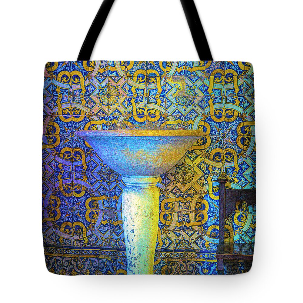 This Font In Portugal Has Witnessed May Baptisms. Tote Bag featuring the photograph Baptismal Font by Rick Bragan