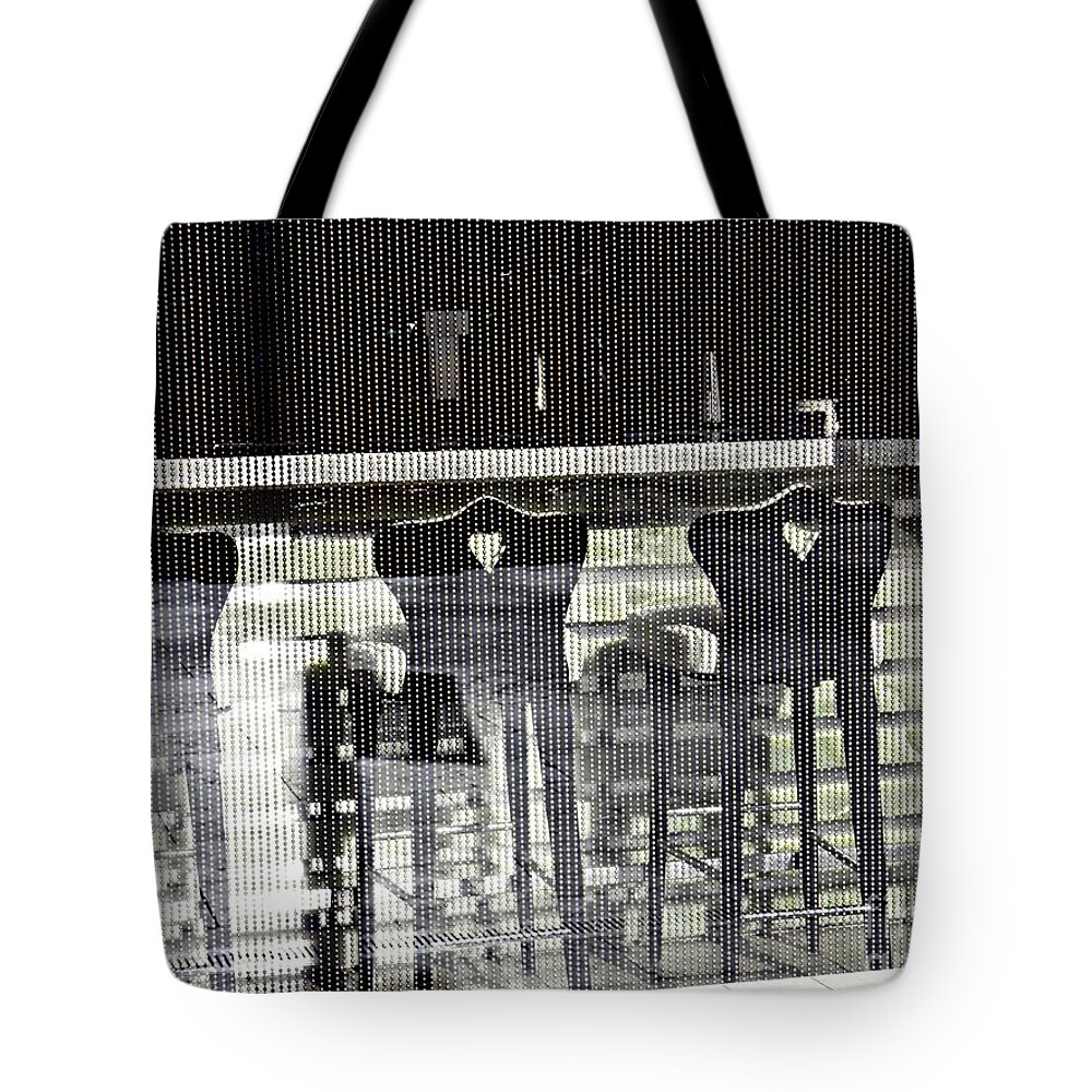  Bar Tote Bag featuring the photograph Bar and Stools by Sarah Loft