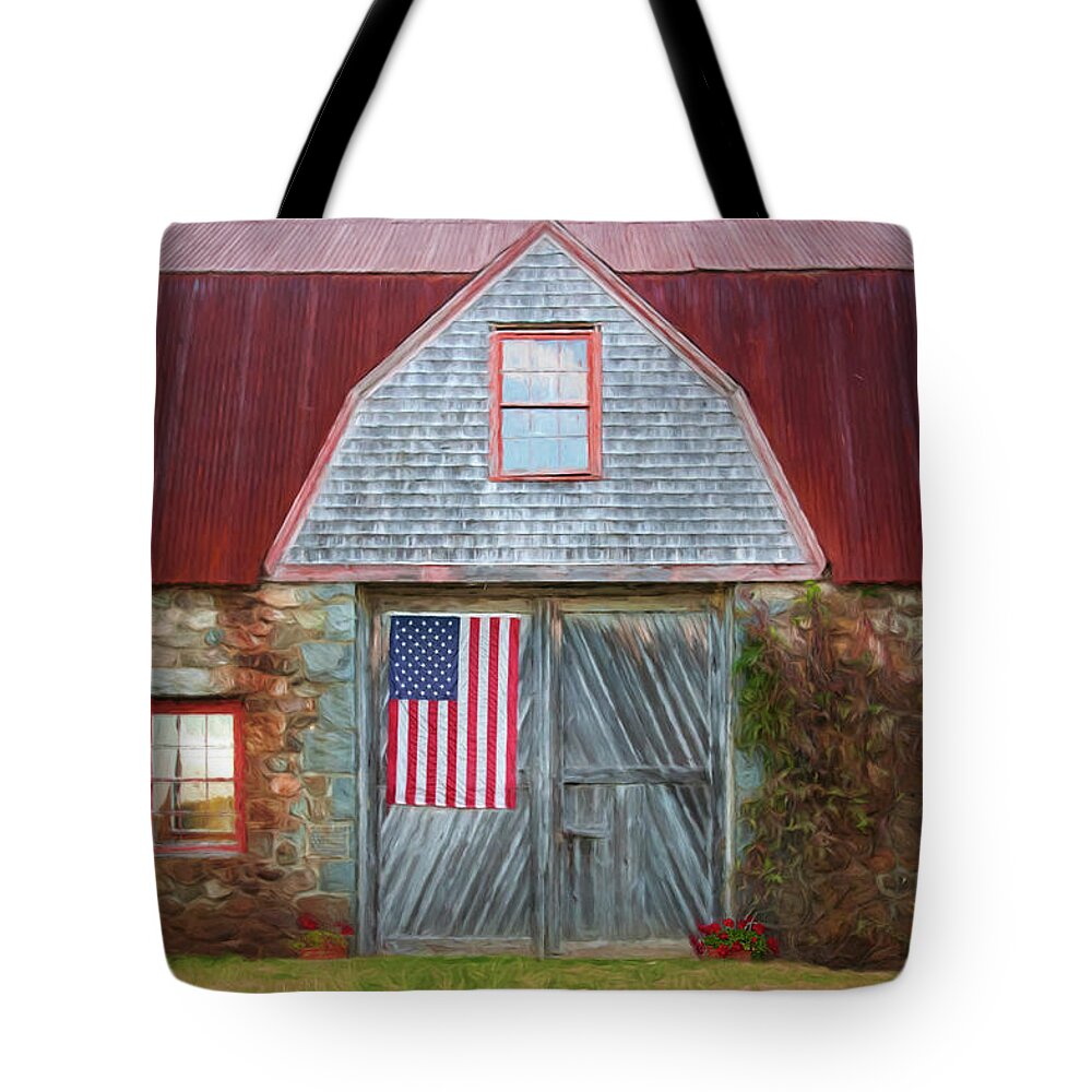 American Flag Tote Bag featuring the photograph Bar Harbor Barn by Peggy Dietz