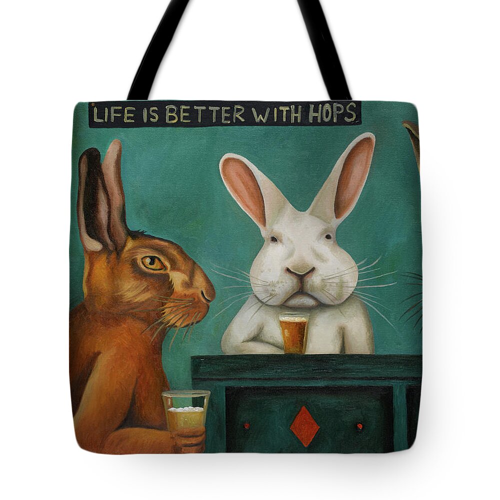 Rabbits Tote Bag featuring the painting Bar Hopping by Leah Saulnier The Painting Maniac