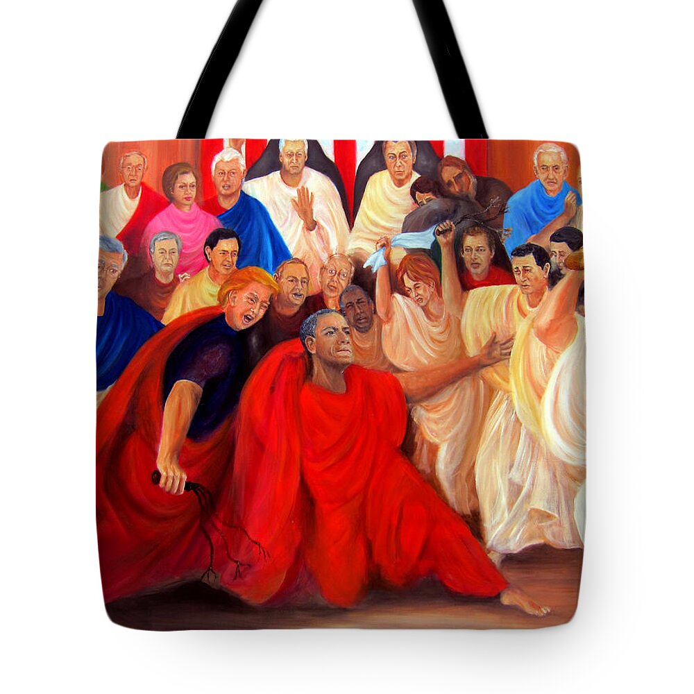 President Obama Tote Bag featuring the painting Barack Obama and Friends by Leonardo Ruggieri