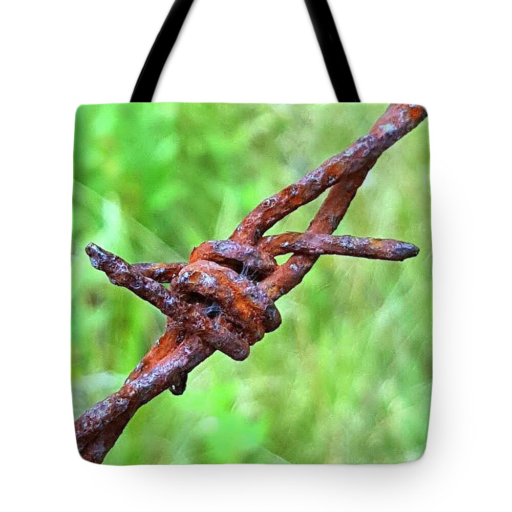 Wire Tote Bag featuring the photograph Barbed by Bruce Carpenter