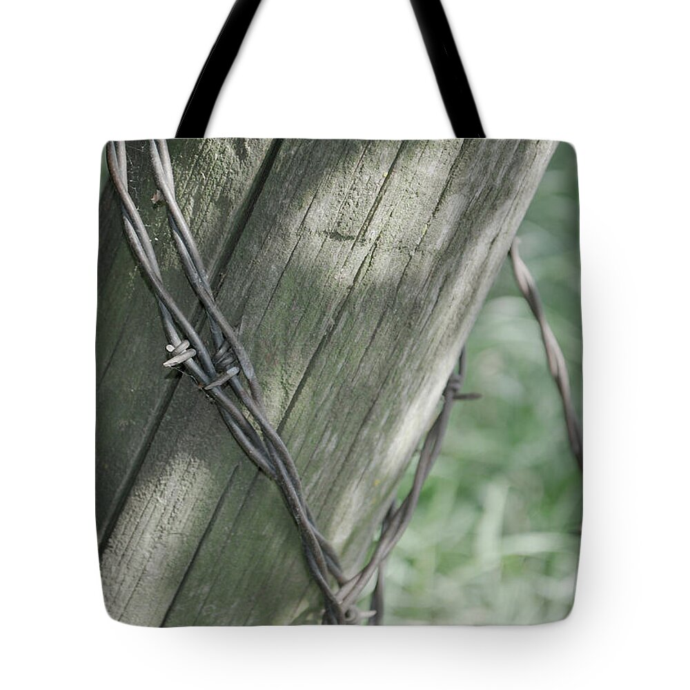 Barbwire Tote Bag featuring the photograph Barbwire Shadow by Troy Stapek