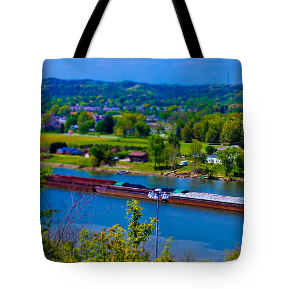 Movid Studios Tote Bag featuring the photograph Barge on the Ohio River by Jonny D