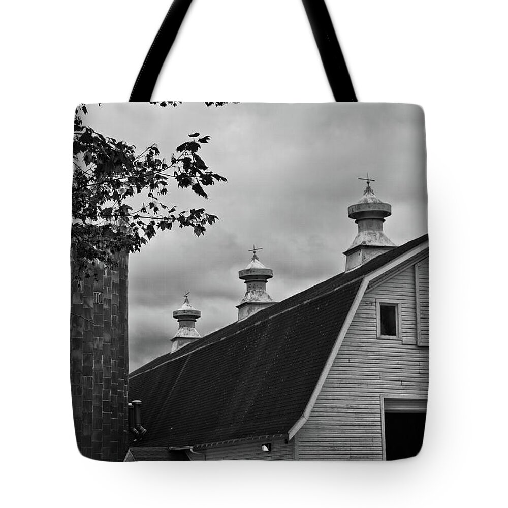Barn Tote Bag featuring the photograph Barn and Silos by George Taylor