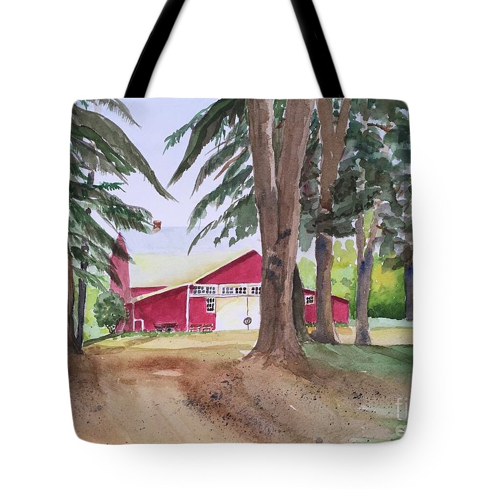 Barn Tote Bag featuring the painting Barn at Howland Preserve by Christine Lathrop