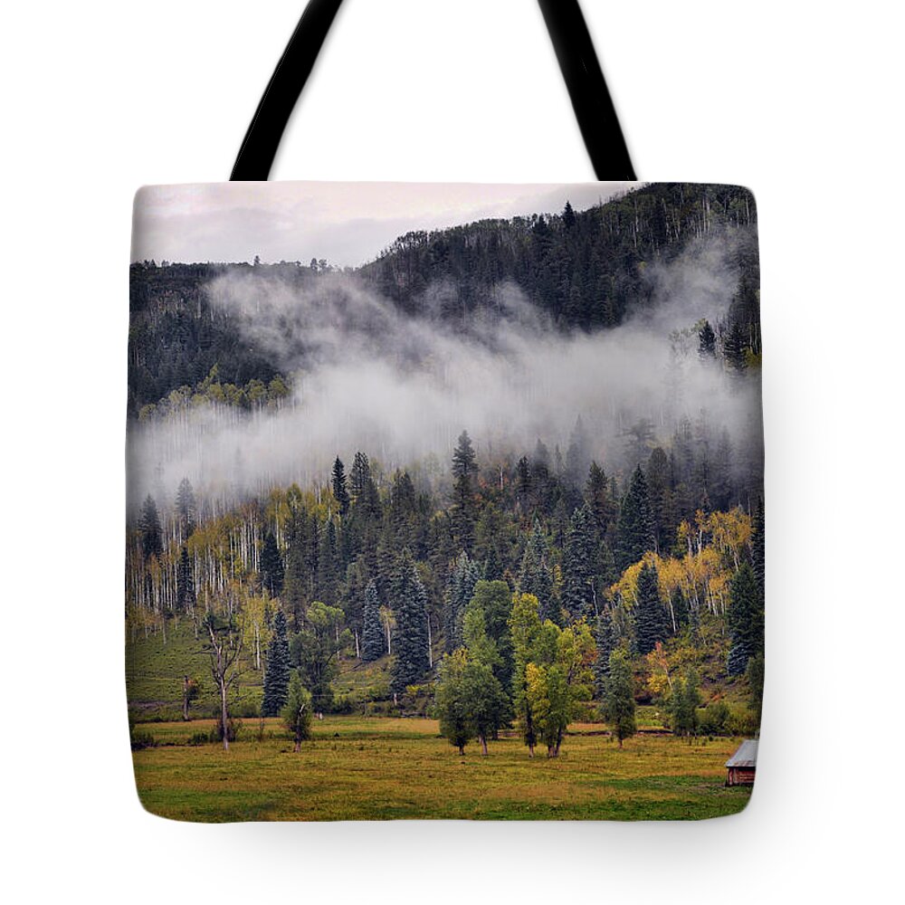 Barn Tote Bag featuring the photograph Barn in the Mist by Randy Rogers
