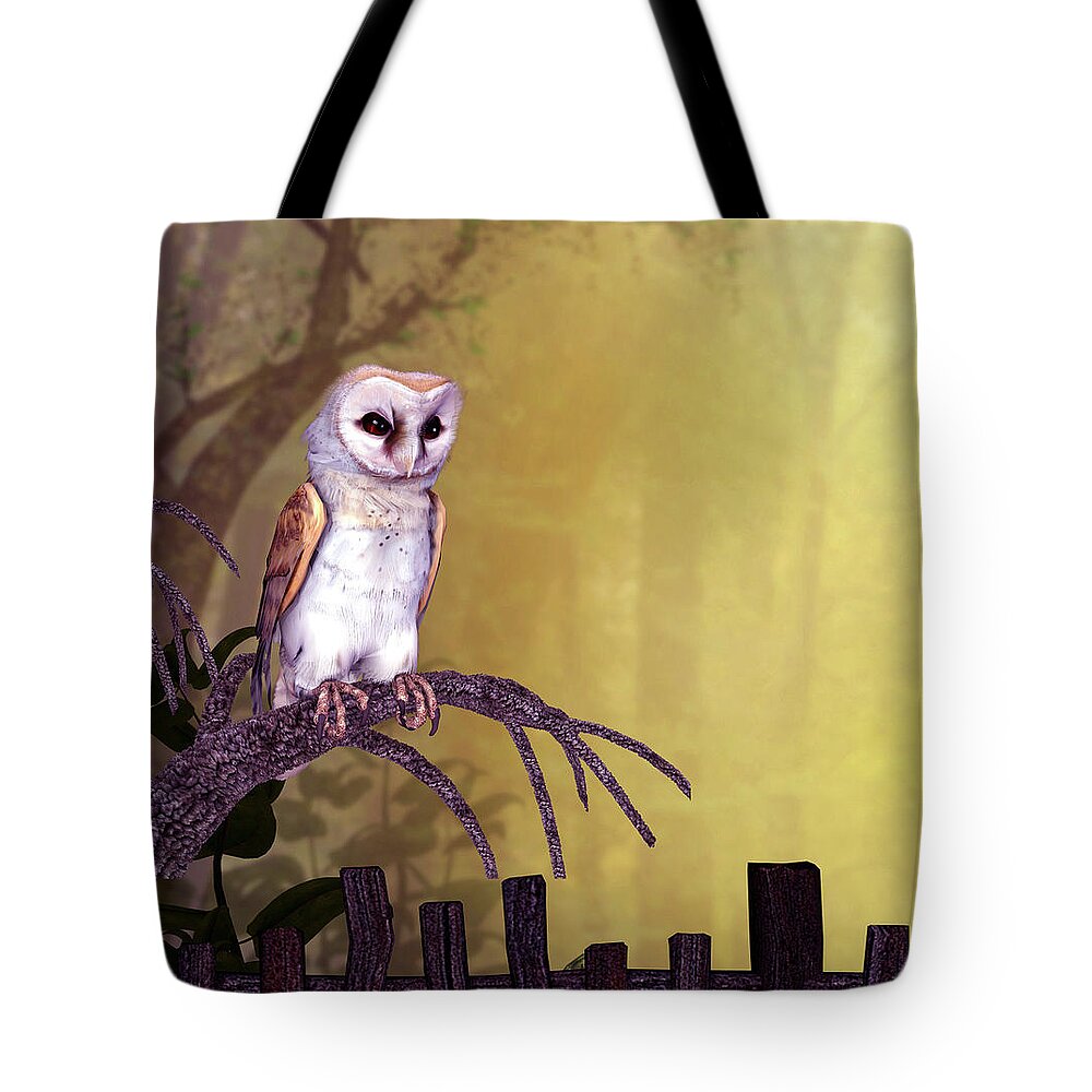 Barn Owl Tote Bag featuring the digital art Barn Owl by John Junek