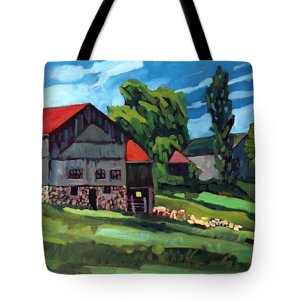 814 Tote Bag featuring the painting Barn Roofs by Phil Chadwick