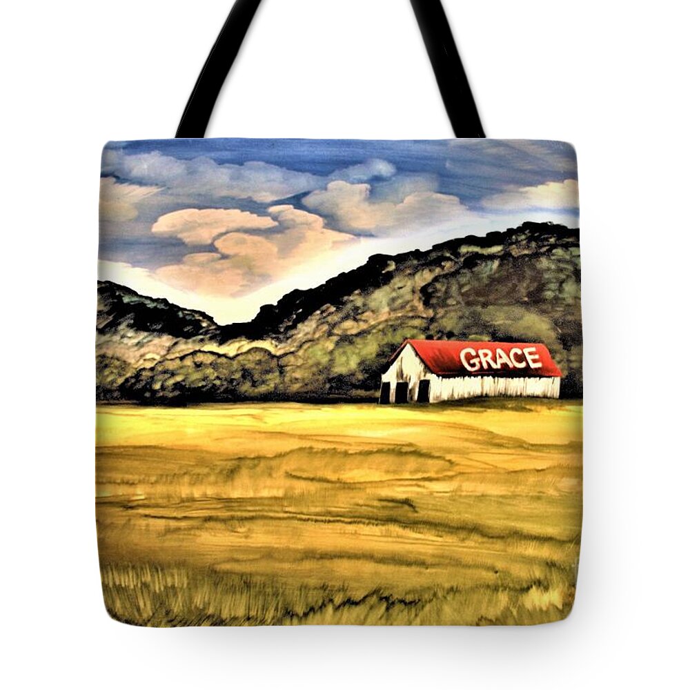 Painting Tote Bag featuring the painting Barn Virtues GRACE by Barbara Donovan