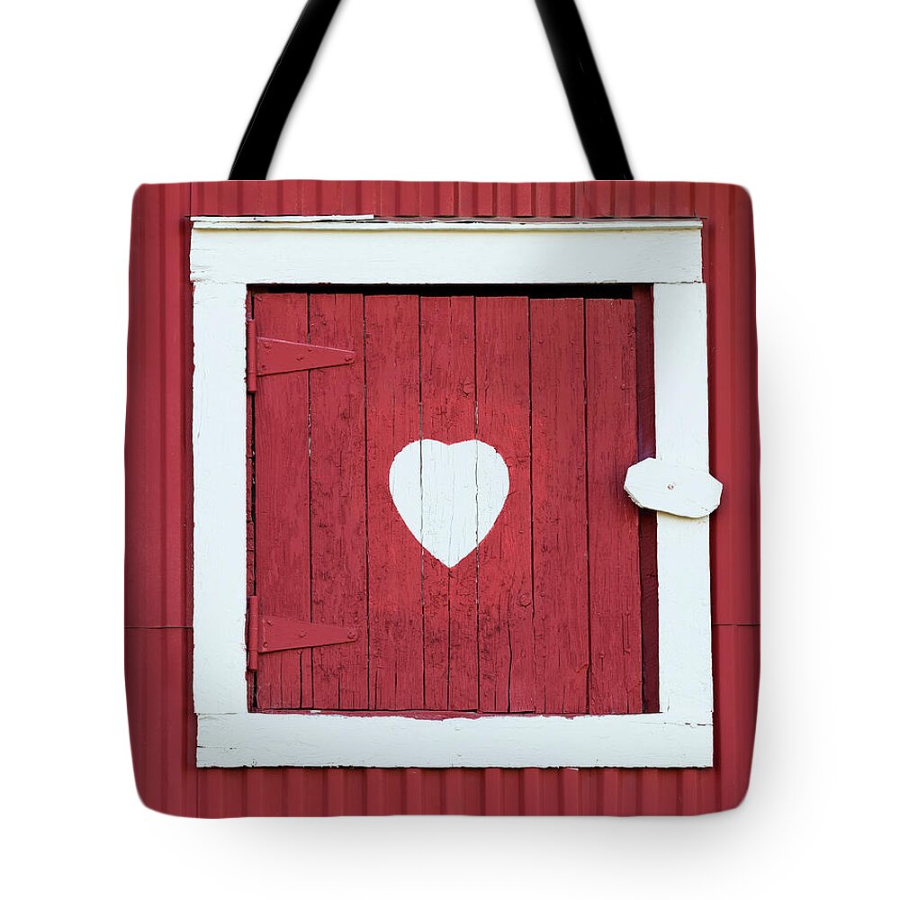 Window Tote Bag featuring the photograph Barn Window With Heart by Alan L Graham