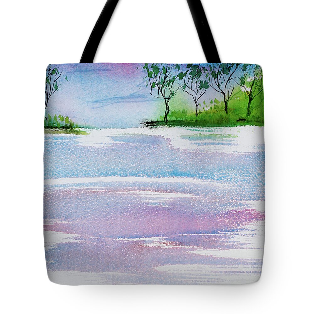 Australia Tote Bag featuring the painting Gum trees frame the sunset at Barnes Bay by Dorothy Darden