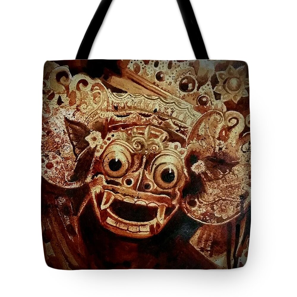 Rangda Tote Bag featuring the painting Barong by Ryan Almighty