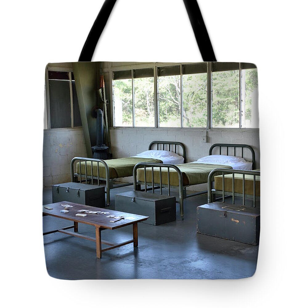 Barracks Tote Bag featuring the photograph Barrack Interior at Fort Miles - Delaware by Brendan Reals