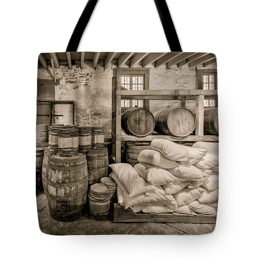 Barrels Tote Bag featuring the photograph Barrels and Sacks by James Barber