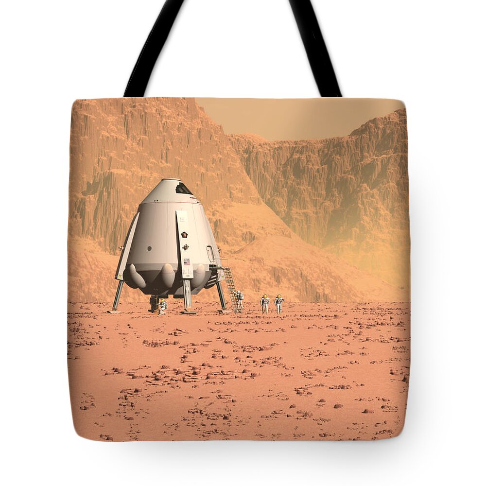 Space Tote Bag featuring the digital art Base Camp Ares Vallis by David Robinson